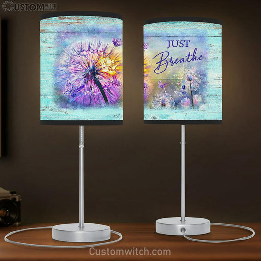 Colorful Dandelion Purple Butterfly Just Breathe Table Lamb Gift - Bible Verse Table Lamb - Religious Bedroom Decor