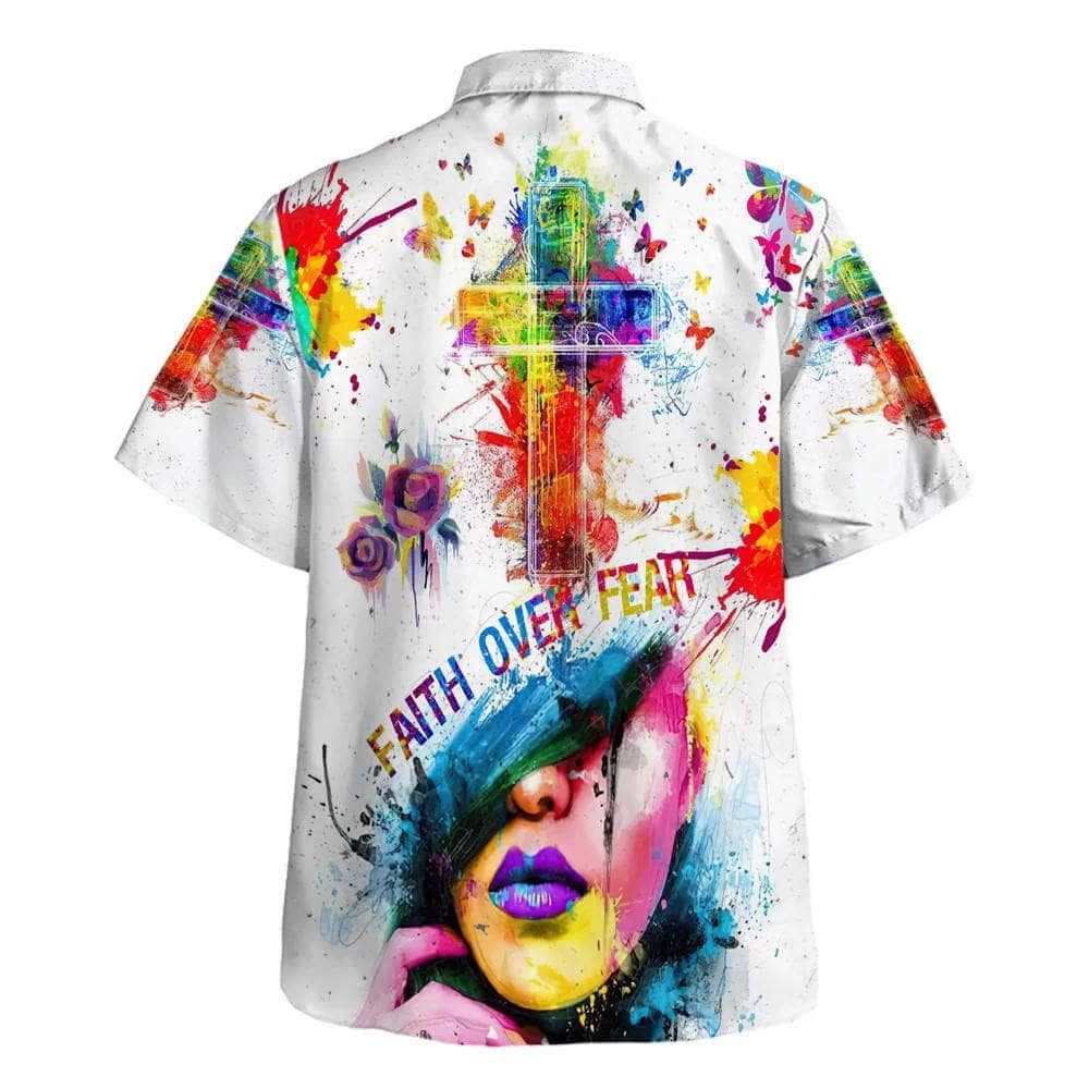 Colorful Faith Over Fear Bible Verse Cross Hawaiian Shirt For Men, Christian Hawaiian Shirt, Gift For Christian