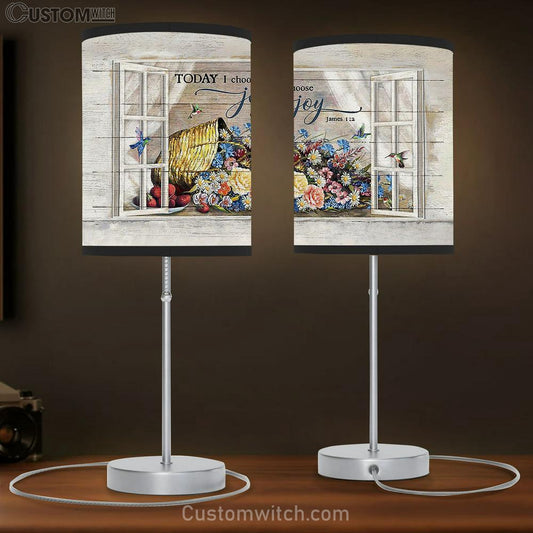Colorful Flower Hummingbird Today I Choose Joy Table Lamb Gift - Bible Verse Table Lamb - Religious Bedroom Decor