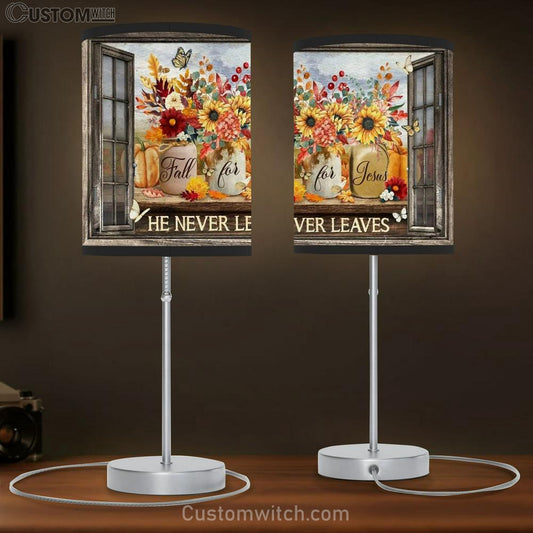 Colorful Flower, Pumpkin Painting, Fall For Jesus, He Never Leaves Table Lamb