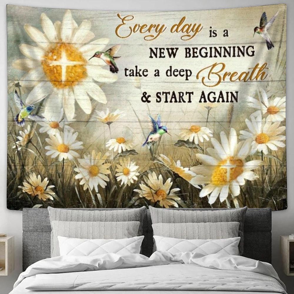Colorful Hummingbird Every Day Is A New Beginning Tapestry, Tapestries for Living Room Bedroom