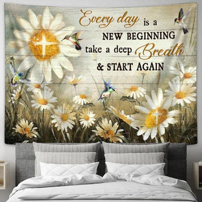 Colorful Hummingbird Every Day Is A New Beginning Tapestry, Tapestries for Living Room Bedroom