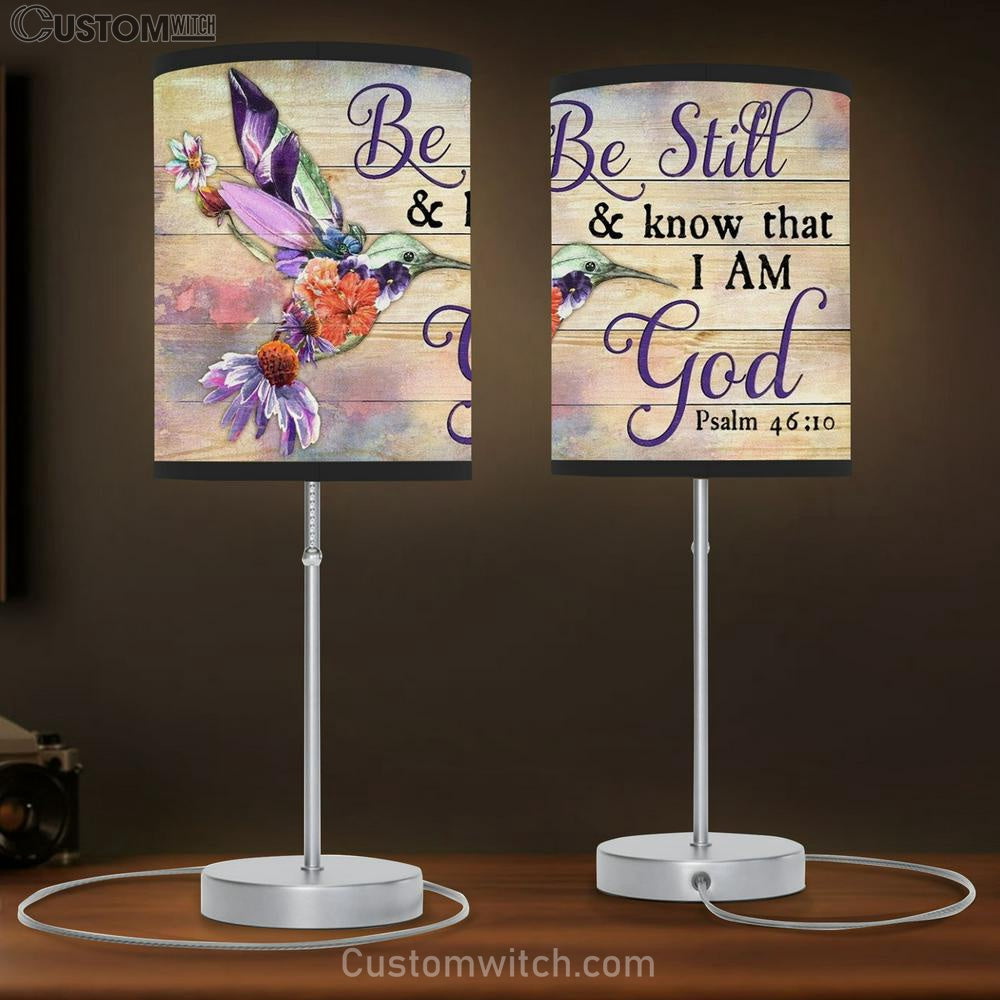Colorful Hummingbird, Flower Painting, Be Still And Know That I Am God Table Lamb