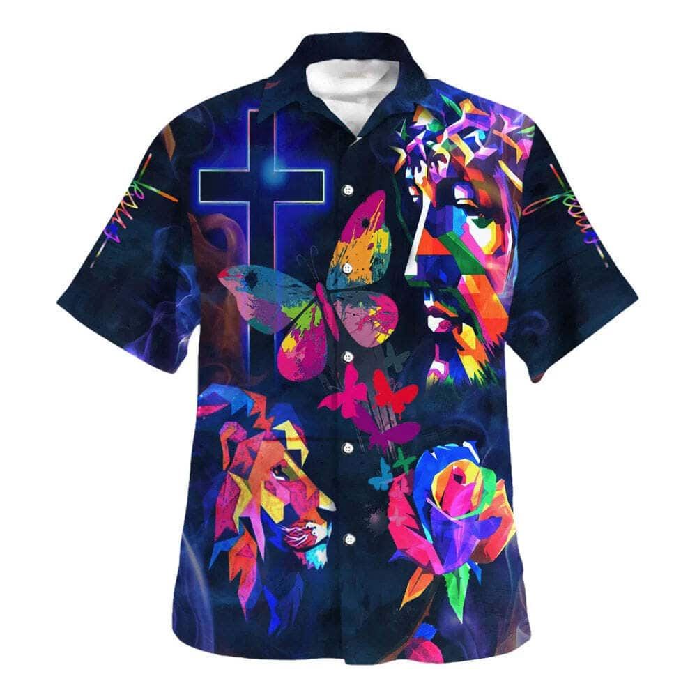 Colorful Jesus Lion Christian Hawaiian Shirt For Men, Christian Hawaiian Shirt, Gift For Christian