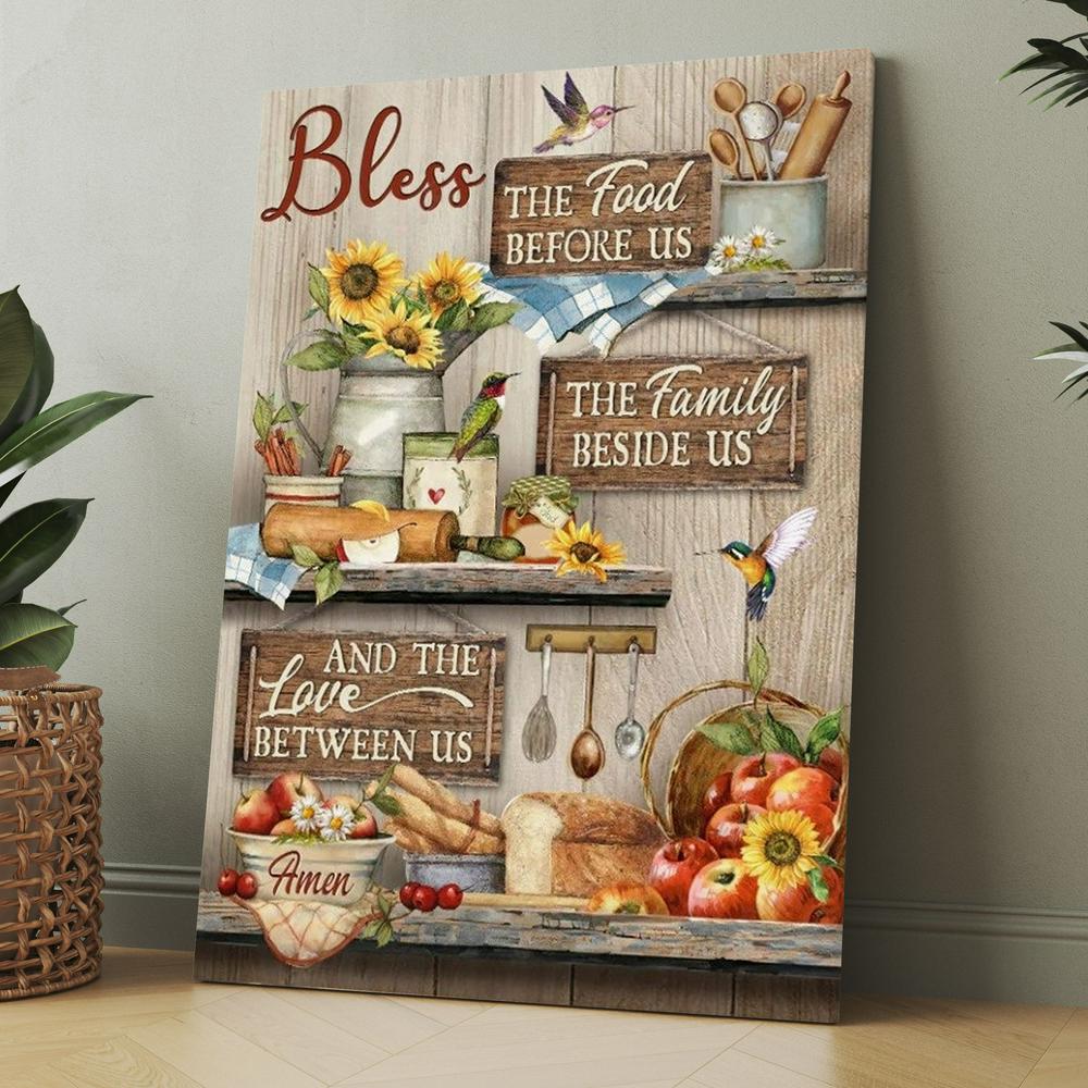Colorful Kitchen, Hummingbird, Bless The Food Before Us Canvas, Christmas Gift for Christian