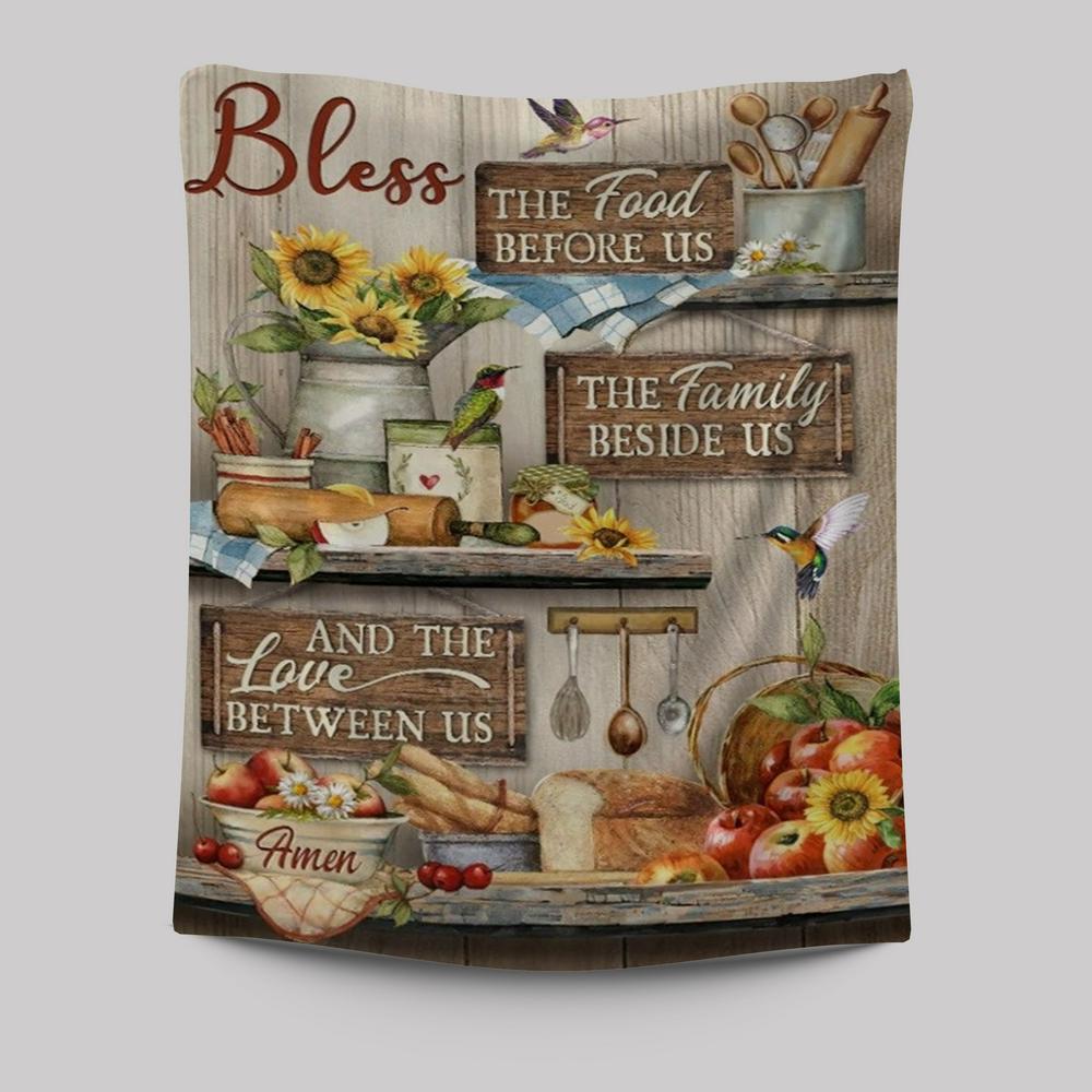 Colorful Kitchen, Hummingbird, Bless The Food Before Us Tapestry