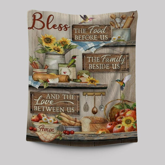 Colorful Kitchen, Hummingbird, Bless The Food Before Us Tapestry