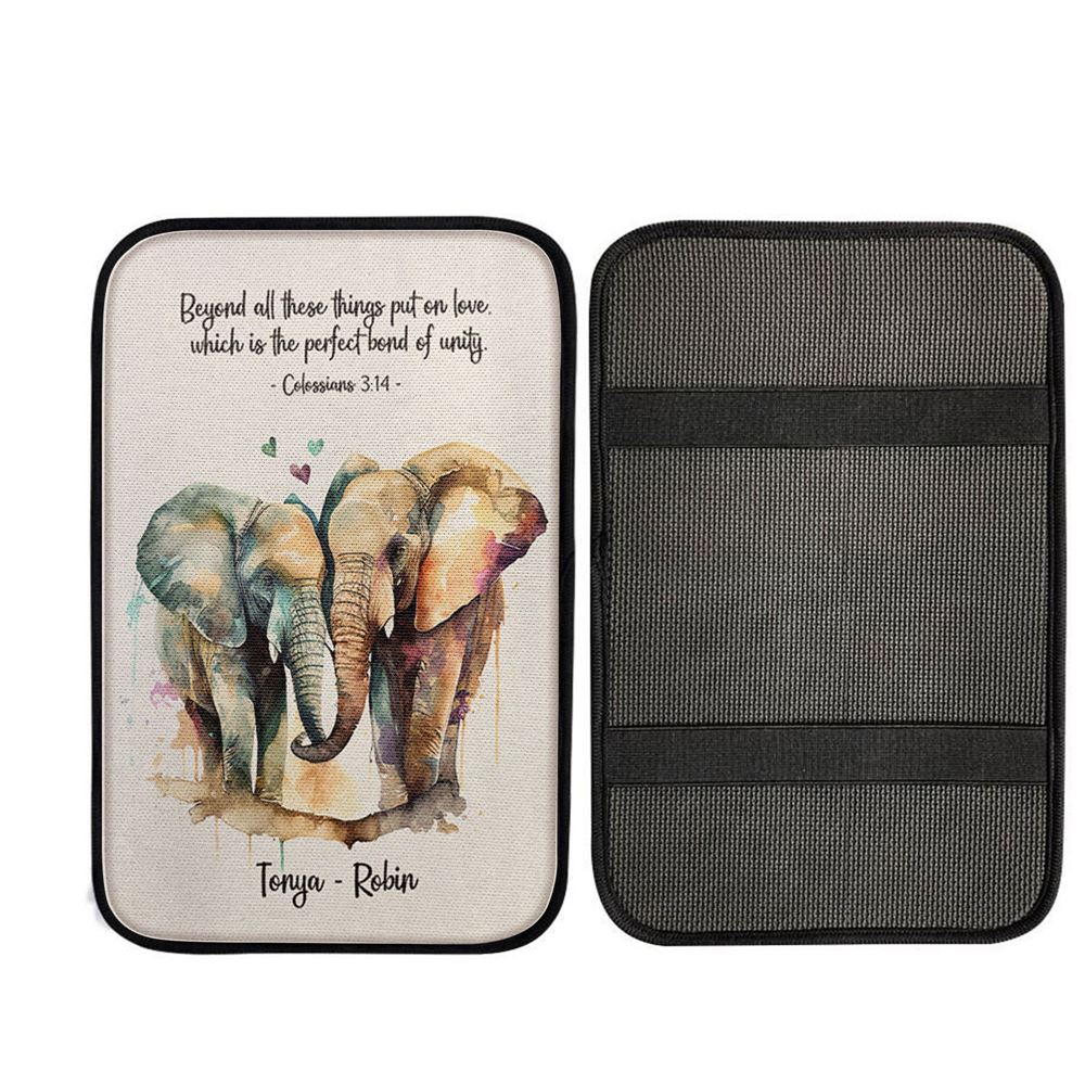 Colossians 314 Beyond All These Things Put On Love Personalized Car Center Console Cover, Christian Car Accessories