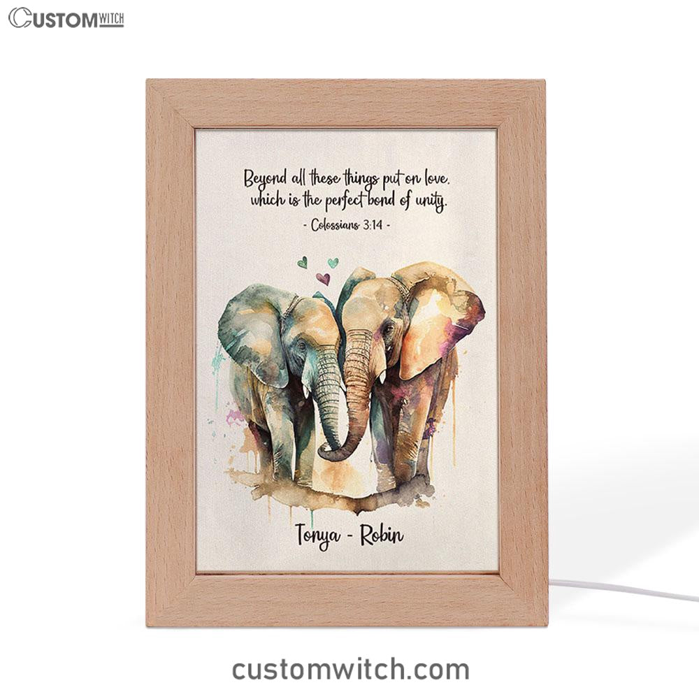Colossians 314 Beyond All These Things Put On Love Personalized Frame Lamp Art - Religious Gifts Night Light - Bible Frame Lamp Art