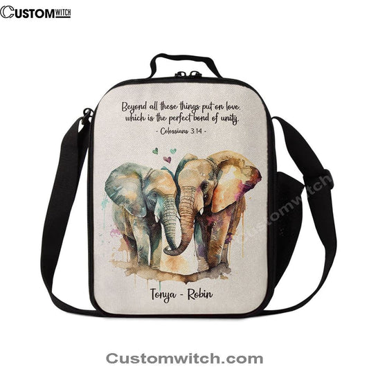 Colossians 314 Beyond All These Things Put On Love Personalized Lunch Bag, Christian Lunch Bag For School, Picnic, Religious Lunch Bag