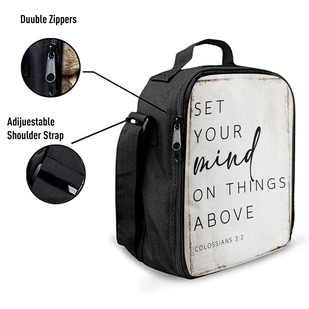 Colossians 32 Nkjv Set Your Mind On Things Above Lunch Bag, Christian Lunch Bag For School, Picnic, Religious Lunch Bag
