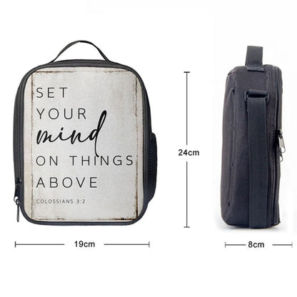 Colossians 32 Nkjv Set Your Mind On Things Above Lunch Bag, Christian Lunch Bag For School, Picnic, Religious Lunch Bag