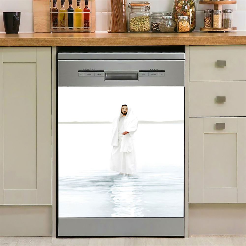 Come And See Blue White Jesus Dishwasher Cover, Christian Dishwasher Magnet Cover, Jesus Kitchen Decor