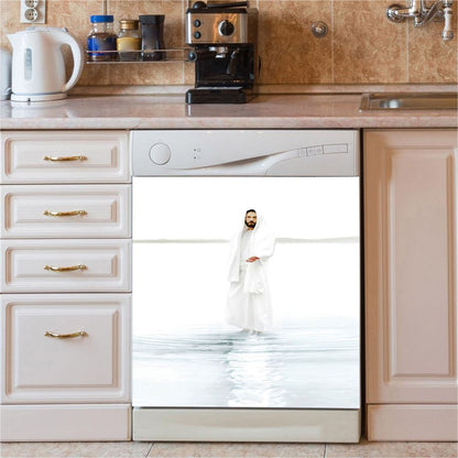 Come And See Blue White Jesus Dishwasher Cover, Christian Dishwasher Magnet Cover, Jesus Kitchen Decor