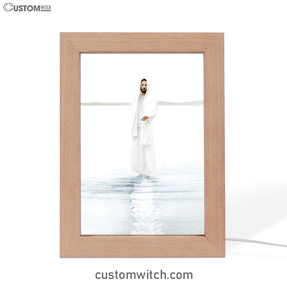 Come And See Blue White Jesus Frame Lamp - Christian Art - Jesus Decor