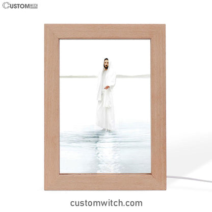 Come And See Blue White Jesus Frame Lamp - Christian Art - Jesus Decor