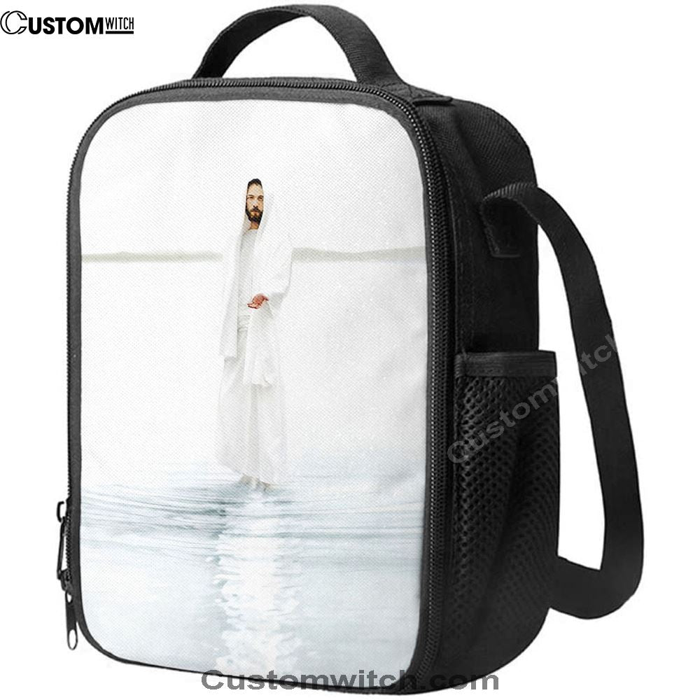Come And See Blue White Jesus Lunch Bag, Christian Lunch Bag For School, Picnic, Religious Lunch Bag