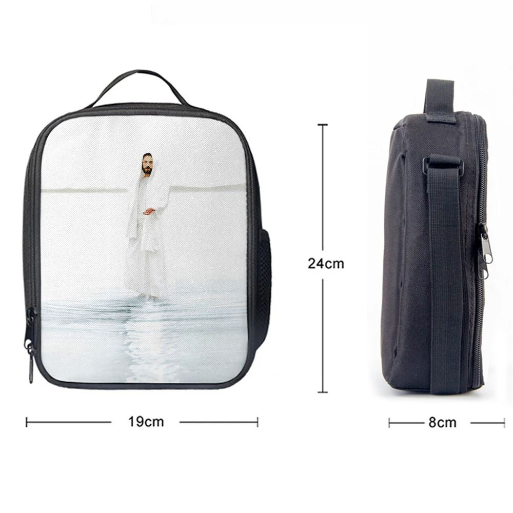 Come And See Blue White Jesus Lunch Bag, Christian Lunch Bag For School, Picnic, Religious Lunch Bag