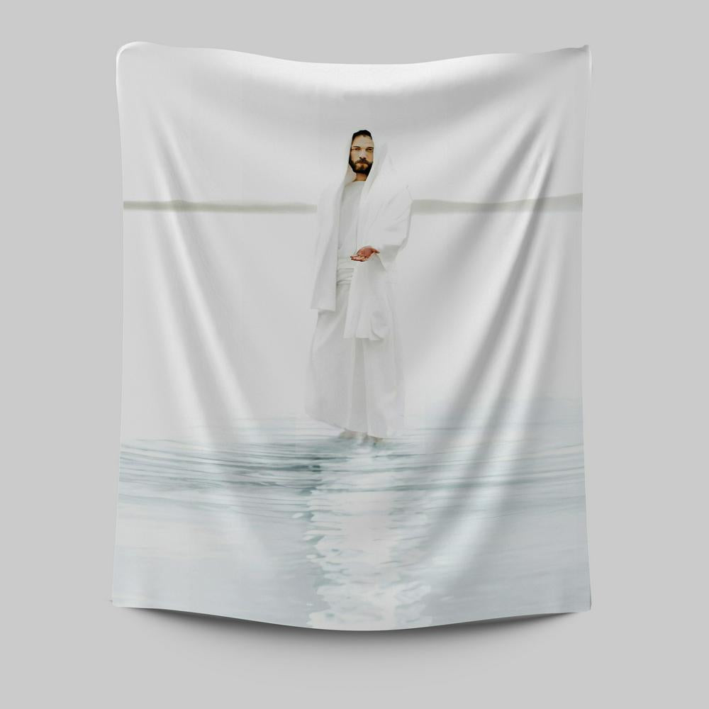 Come And See Blue White Jesus Tapestry - Christian Wall Art - Jesus Wall Decor