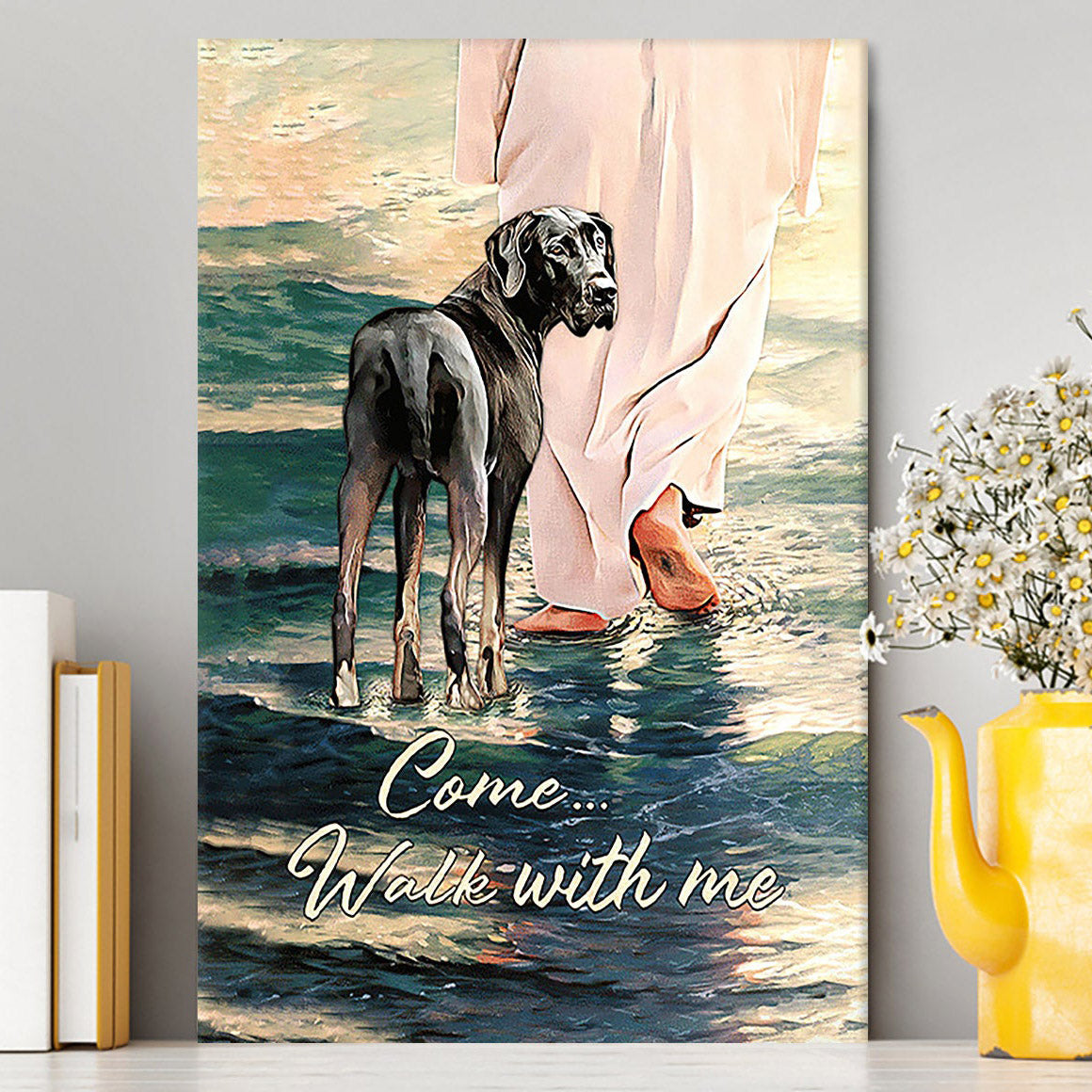 Come Walk With Me Canvas - Great Dane And Jesus Walks On The Water Canvas - Christian Wall Art - Religious Home Decor