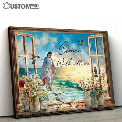 Come Walk With Me Canvas Wall Art - Jesus Walks On The Beach - Jesus Christ Canvas - Christian Canvas Prints