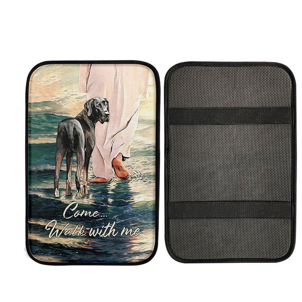 Come Walk With Me Car Armrest Pad - Great Dane And Jesus Walks On The Water Car Armrest Pad, Christian Car Accessories