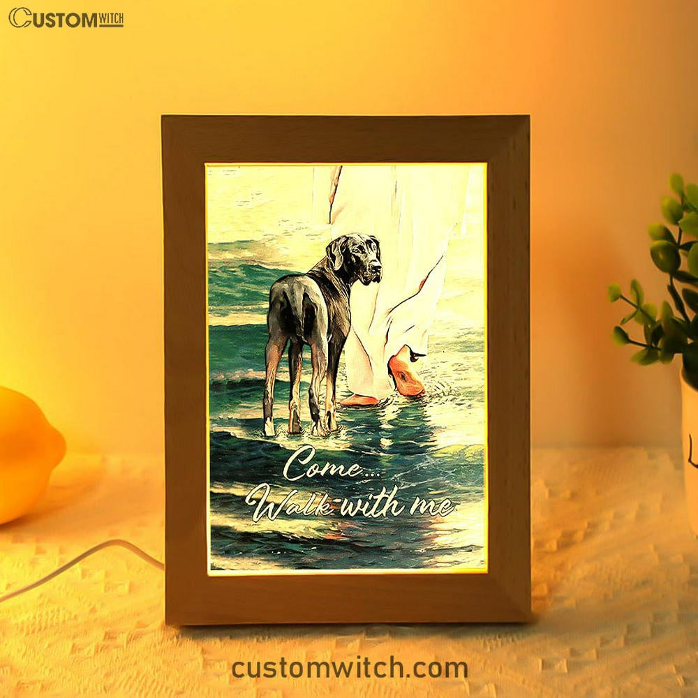 Come Walk With Me Frame Lamp - Great Dane And Jesus Walks On The Water Frame Lamp - Christian Art - Religious Home Decor
