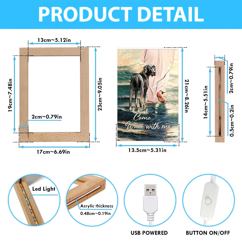 Come Walk With Me Frame Lamp - Great Dane And Jesus Walks On The Water Frame Lamp - Christian Art - Religious Home Decor