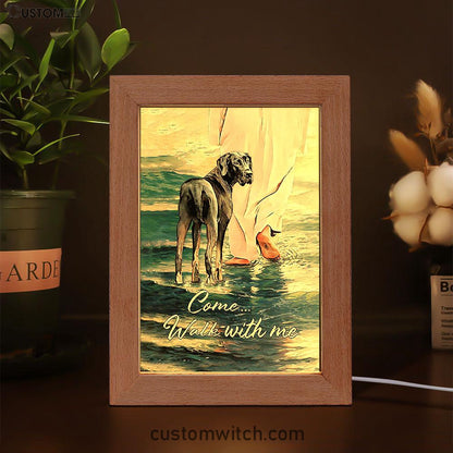 Come Walk With Me Frame Lamp - Great Dane And Jesus Walks On The Water Frame Lamp - Christian Art - Religious Home Decor