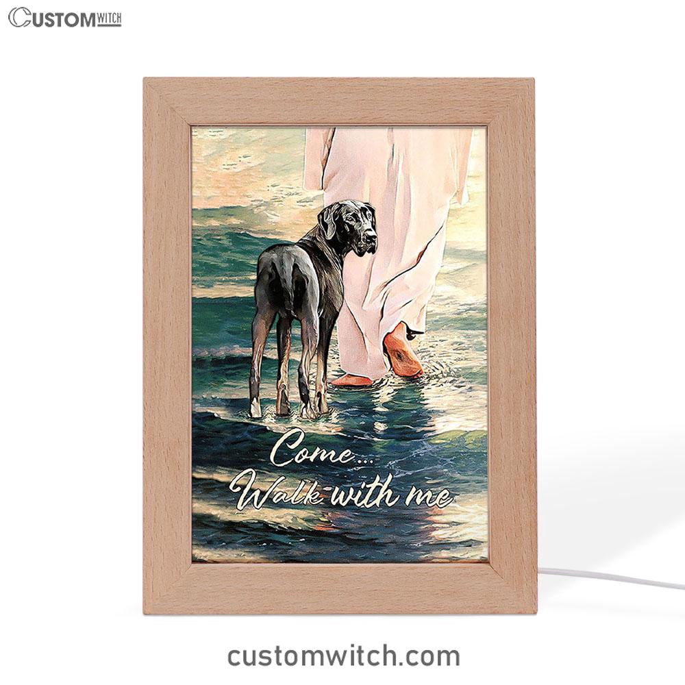 Come Walk With Me Frame Lamp - Great Dane And Jesus Walks On The Water Frame Lamp - Christian Art - Religious Home Decor