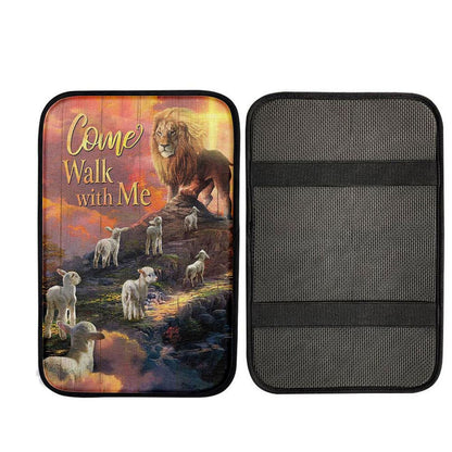 Come Walk With Me Lion And Lambs Car Center Console Cover, Christian Car Accessories