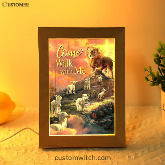 Come Walk With Me Lion And Lambs Frame Lamp Art - Bible Verse Art - Christian Inspirational Decor