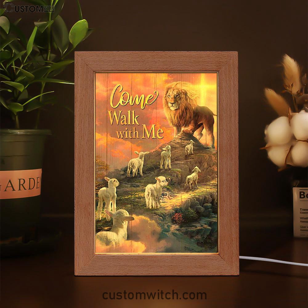Come Walk With Me Lion And Lambs Frame Lamp Art - Bible Verse Art - Christian Inspirational Decor
