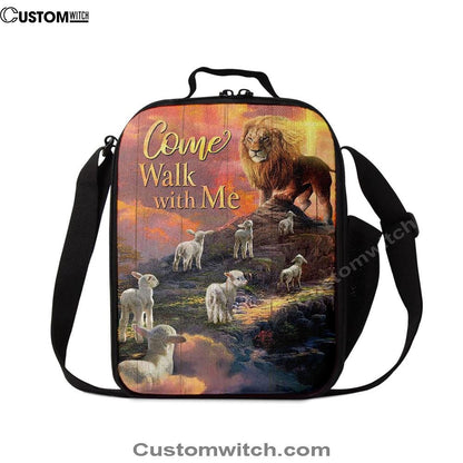 Come Walk With Me Lion And Lambs Lunch Bag, Christian Lunch Bag For School, Picnic, Religious Lunch Bag