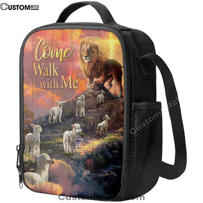 Come Walk With Me Lion And Lambs Lunch Bag, Christian Lunch Bag For School, Picnic, Religious Lunch Bag