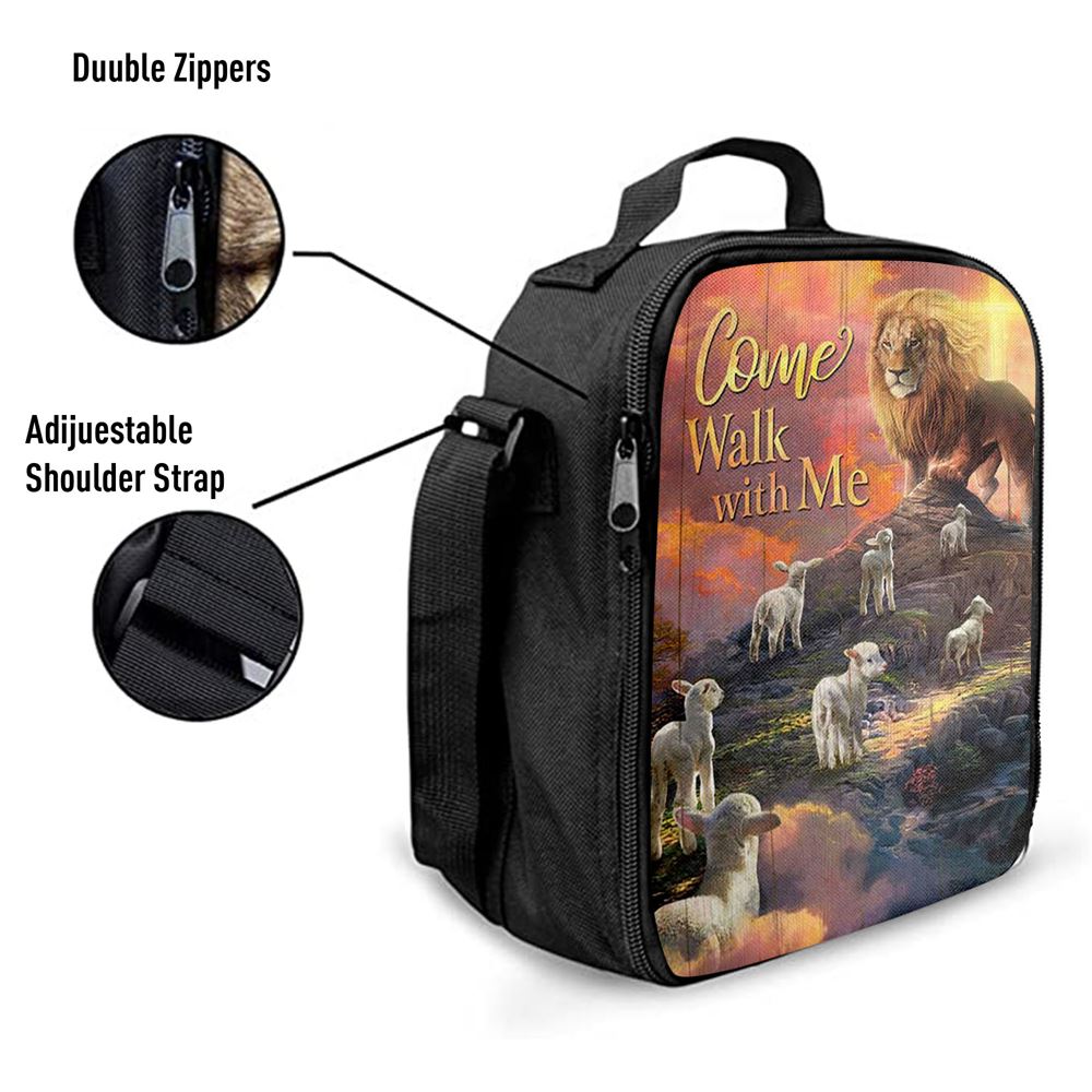 Come Walk With Me Lion And Lambs Lunch Bag, Christian Lunch Bag For School, Picnic, Religious Lunch Bag