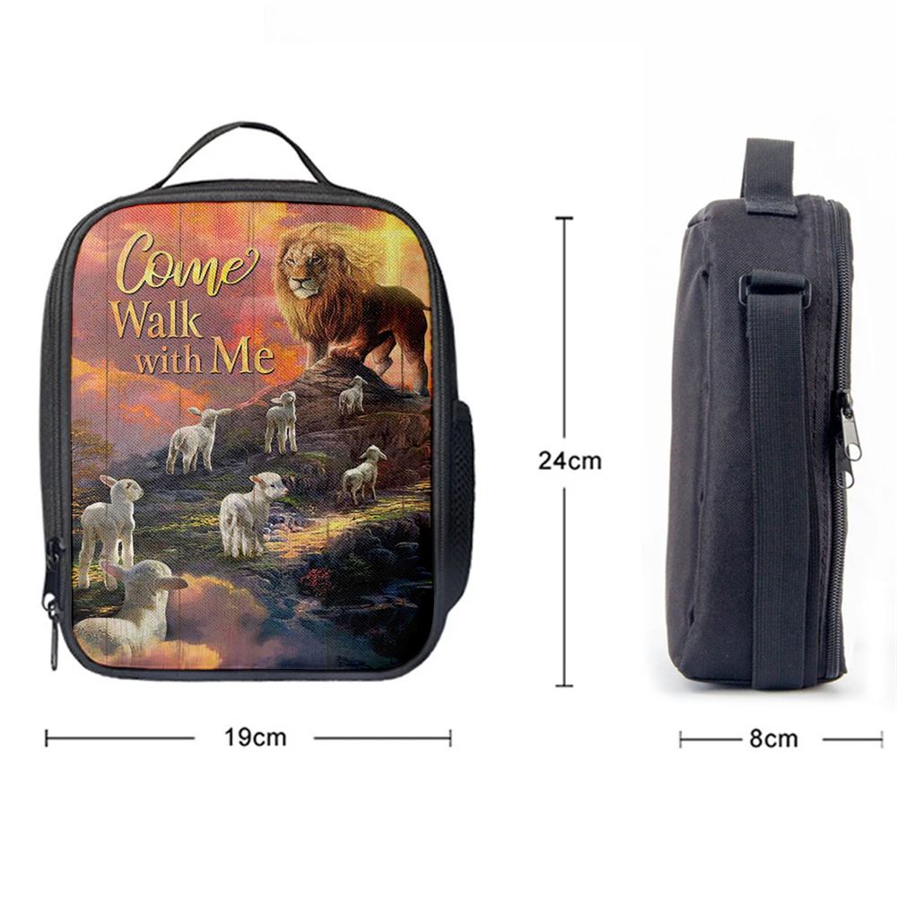 Come Walk With Me Lion And Lambs Lunch Bag, Christian Lunch Bag For School, Picnic, Religious Lunch Bag