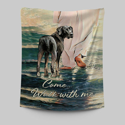 Come Walk With Me Tapestry - Great Dane And Jesus Walks On The Water Tapestry - Christian Wall Art - Religious Home Decor