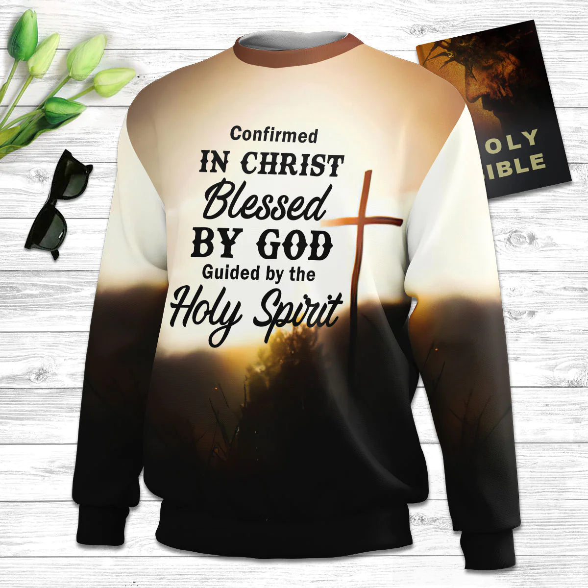 Confirmed In Christ Cross And Lion Ugly Christmas Sweater - Christian Unisex Sweater - Religious Christmas Gift