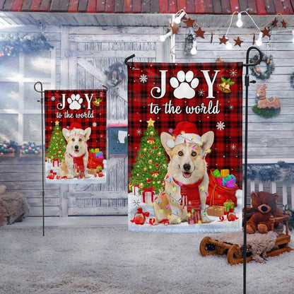 Corgi Christmas Flag Dog Joy To The World Flag, Christmas Dog Garden Flag, Christmas Gifts For Pet, Christmas Outdoor Decor Ideas