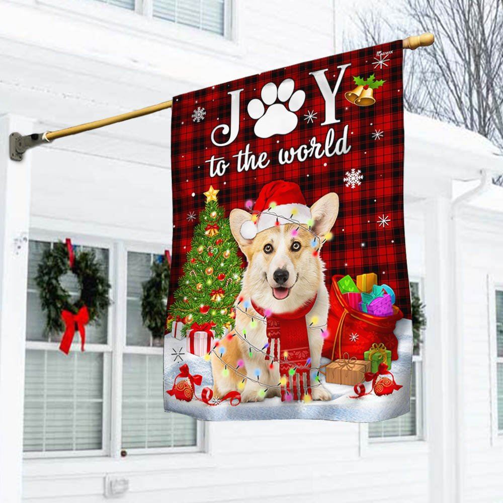 Corgi Christmas Flag Dog Joy To The World Flag, Christmas Dog Garden Flag, Christmas Gifts For Pet, Christmas Outdoor Decor Ideas