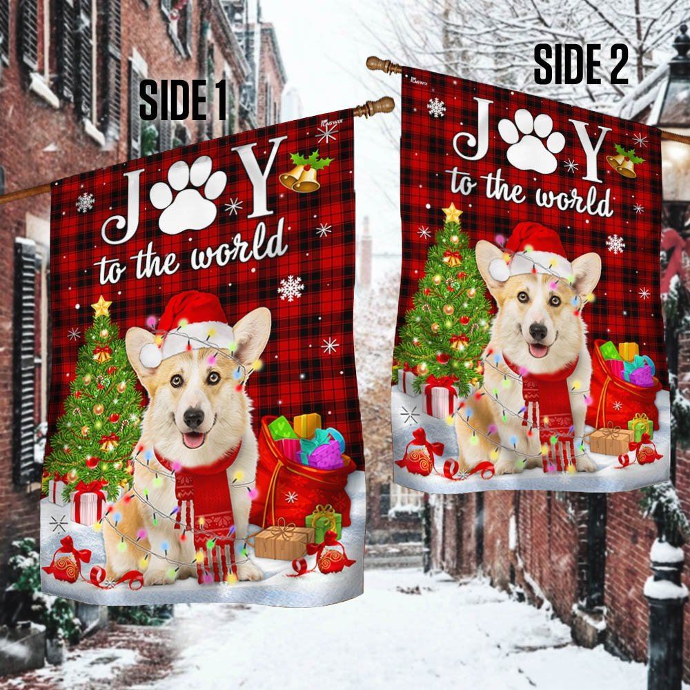 Corgi Christmas Flag Dog Joy To The World Flag, Christmas Dog Garden Flag, Christmas Gifts For Pet, Christmas Outdoor Decor Ideas