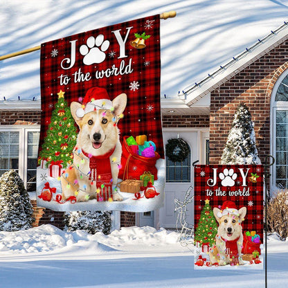 Corgi Christmas Flag Dog Joy To The World Flag, Christmas Dog Garden Flag, Christmas Gifts For Pet, Christmas Outdoor Decor Ideas