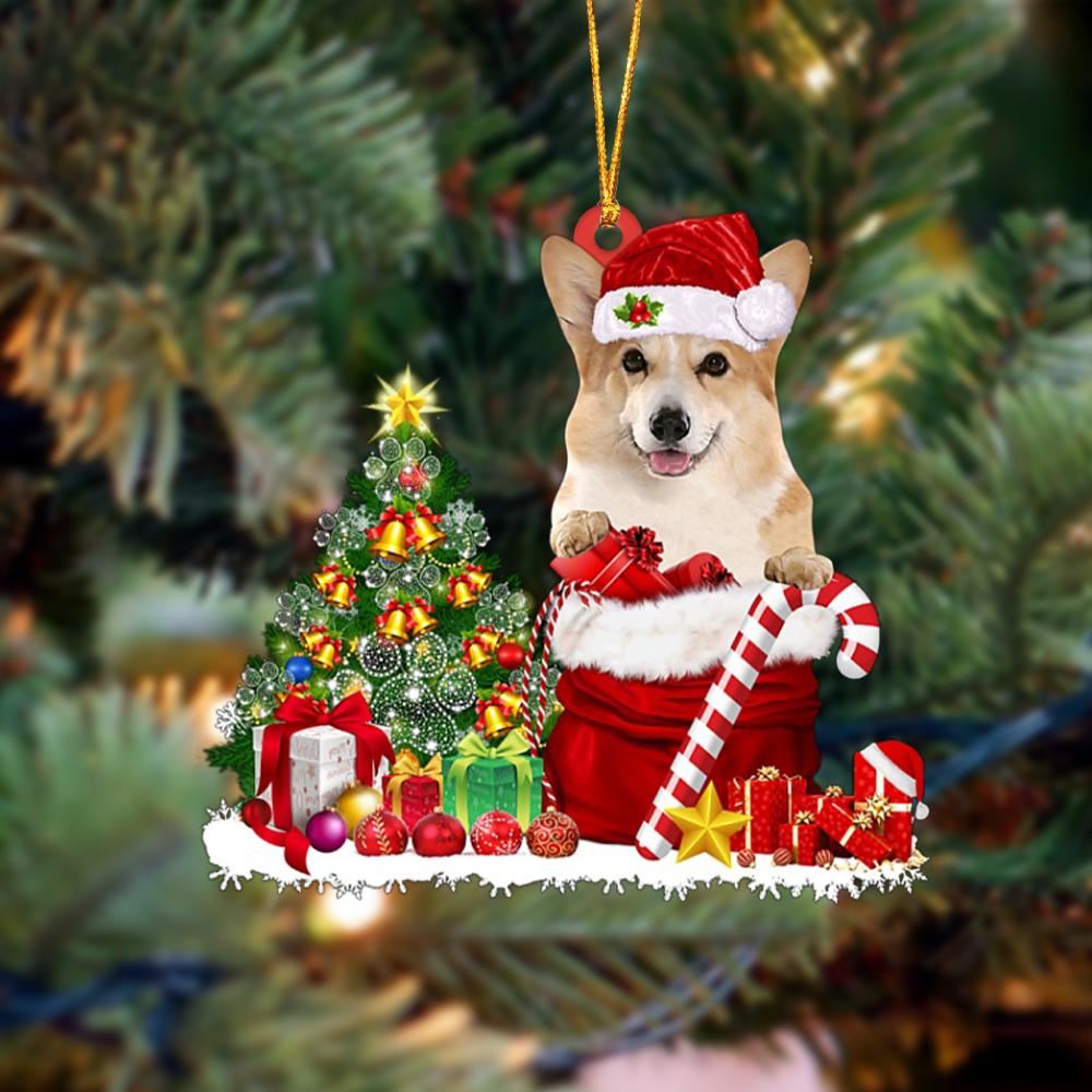 Corgi Gift Bag Merry Christmas Ornament, Christmas Gift, Christmas Tree Decorations, Christmas Ornament 2023