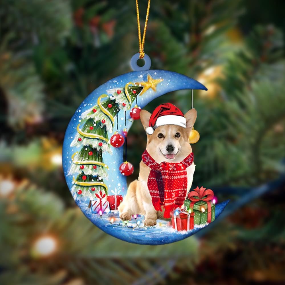 Corgi Sits On The Moon Merry Christmas Hanging Ornament, Christmas Gift, Christmas Tree Decorations, Christmas Ornament 2023