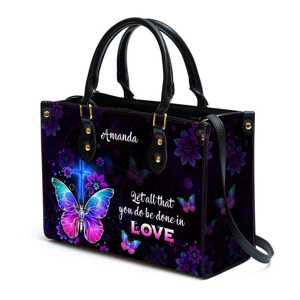 Corinthians 1614 Let All You Do Be Done In Love Personalized Leather Handbag With Handle