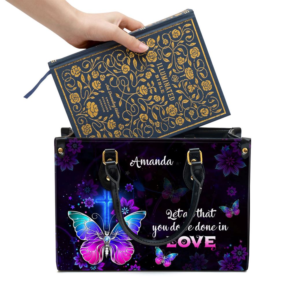 Corinthians 1614 Let All You Do Be Done In Love Personalized Leather Handbag With Handle