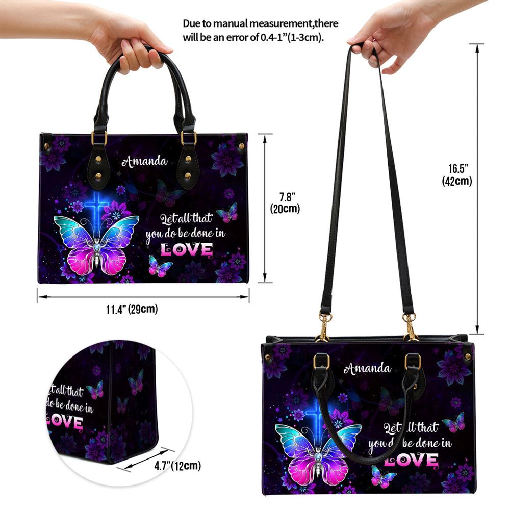 Corinthians 1614 Let All You Do Be Done In Love Personalized Leather Handbag With Handle