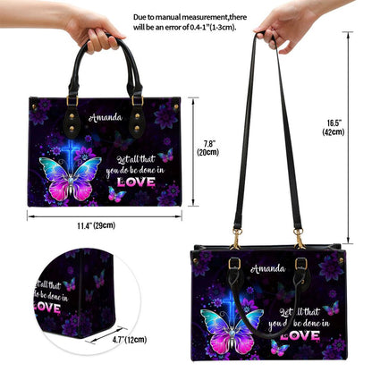 Corinthians 1614 Let All You Do Be Done In Love Personalized Leather Handbag With Handle