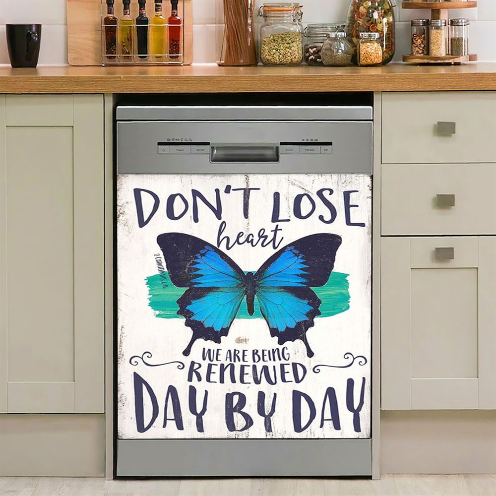 Corinthians 1 16 Don'T Lose Heart Dishwasher Cover, Blue Butterfly Dishwasher Magnet Cover, Christian Gift For Women